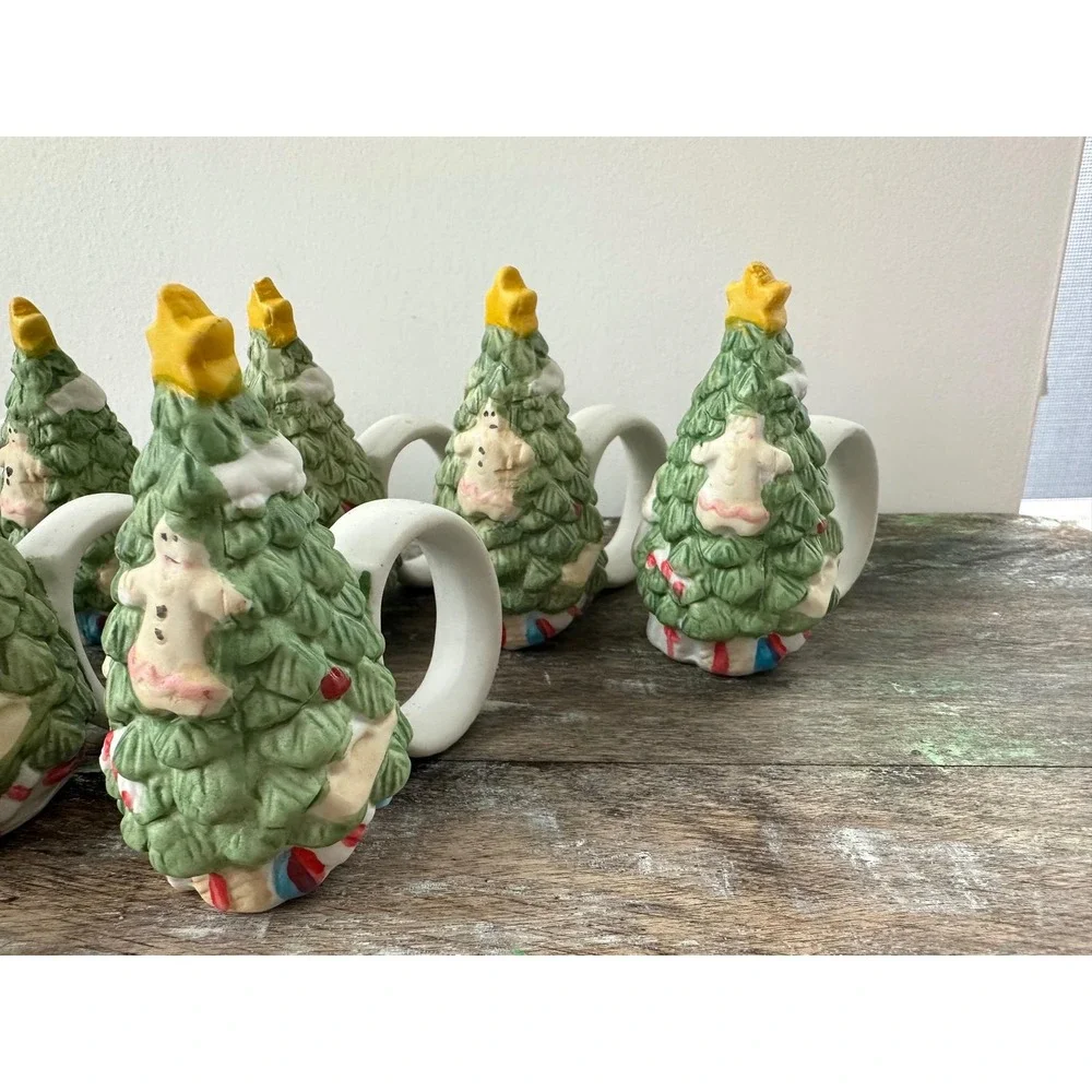 Vintage Set‎ of 8 Ceramic Christmas Tree Napkin Rings Holiday Table Decor